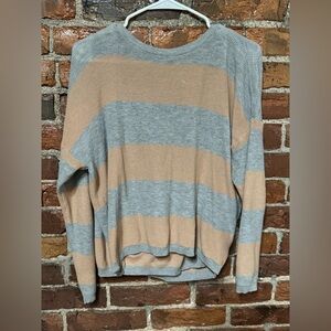 Cozy Backless Striped Gray and Tan Women's Sweater Size Medium